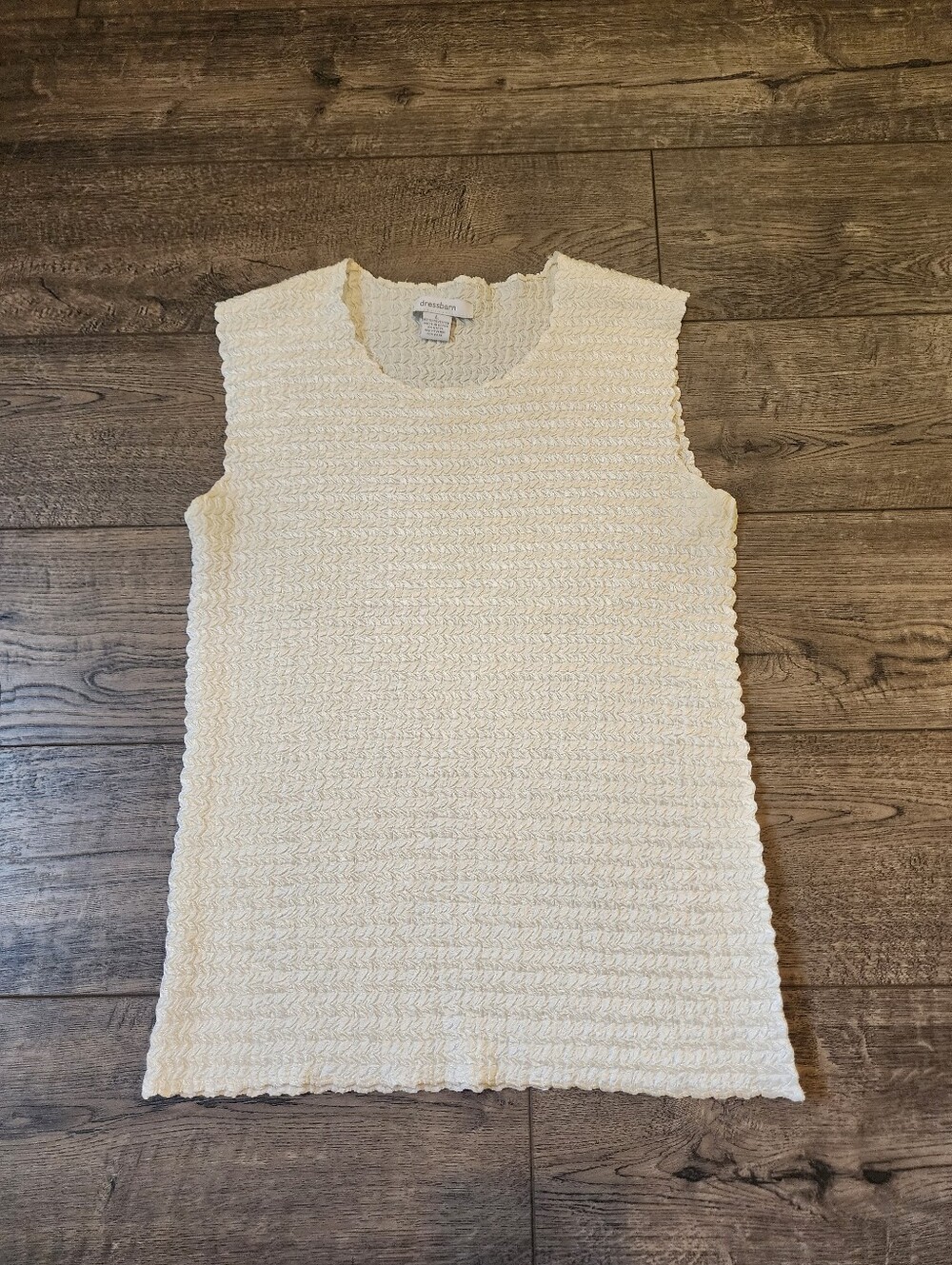 Dressbarn Womens Ivory Size Large Crinkle Textured Sleeveless Tank Top Vintage